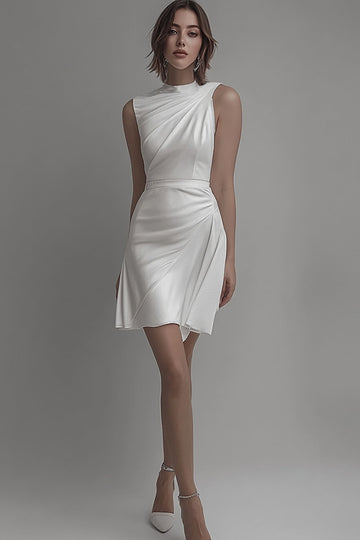 White Sheath High Neck Short Graduation Dress
